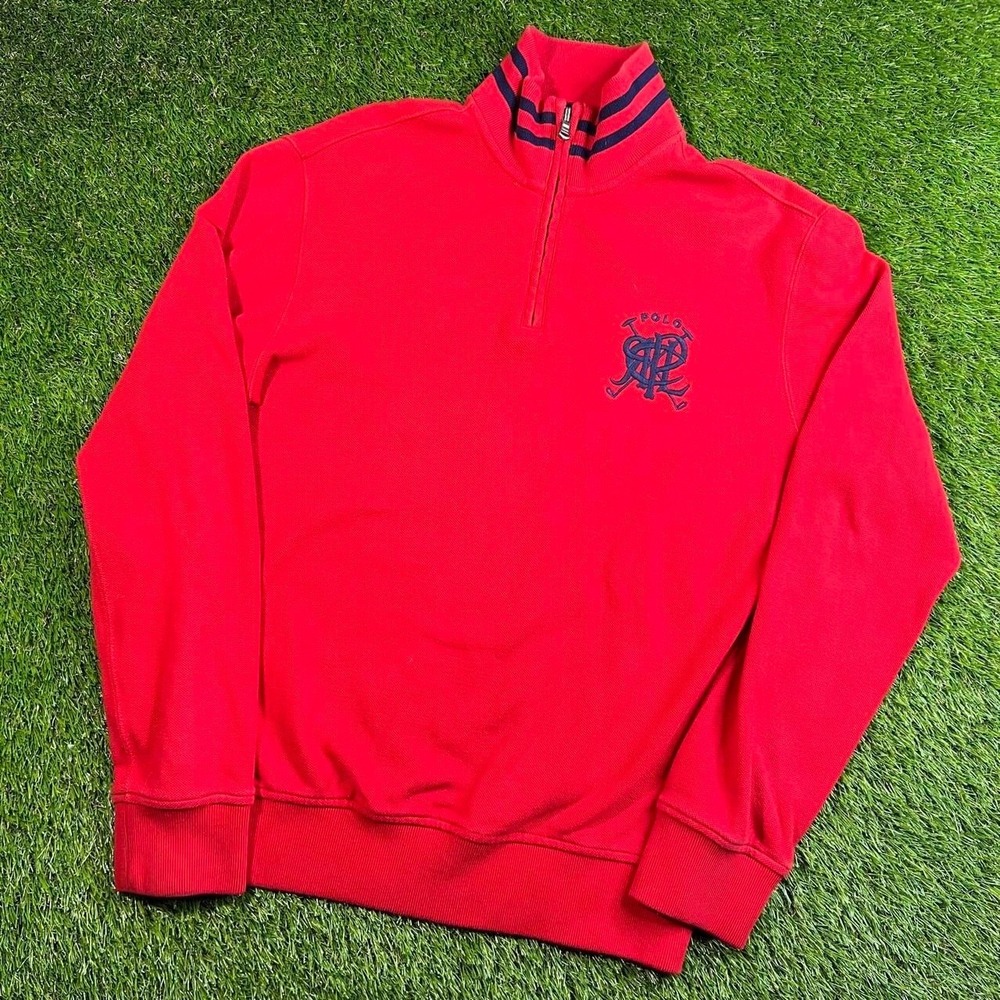 Polo Ralph Lauren Red 1/4 Zip PRL Monogram Pullover Mens Small Y2K